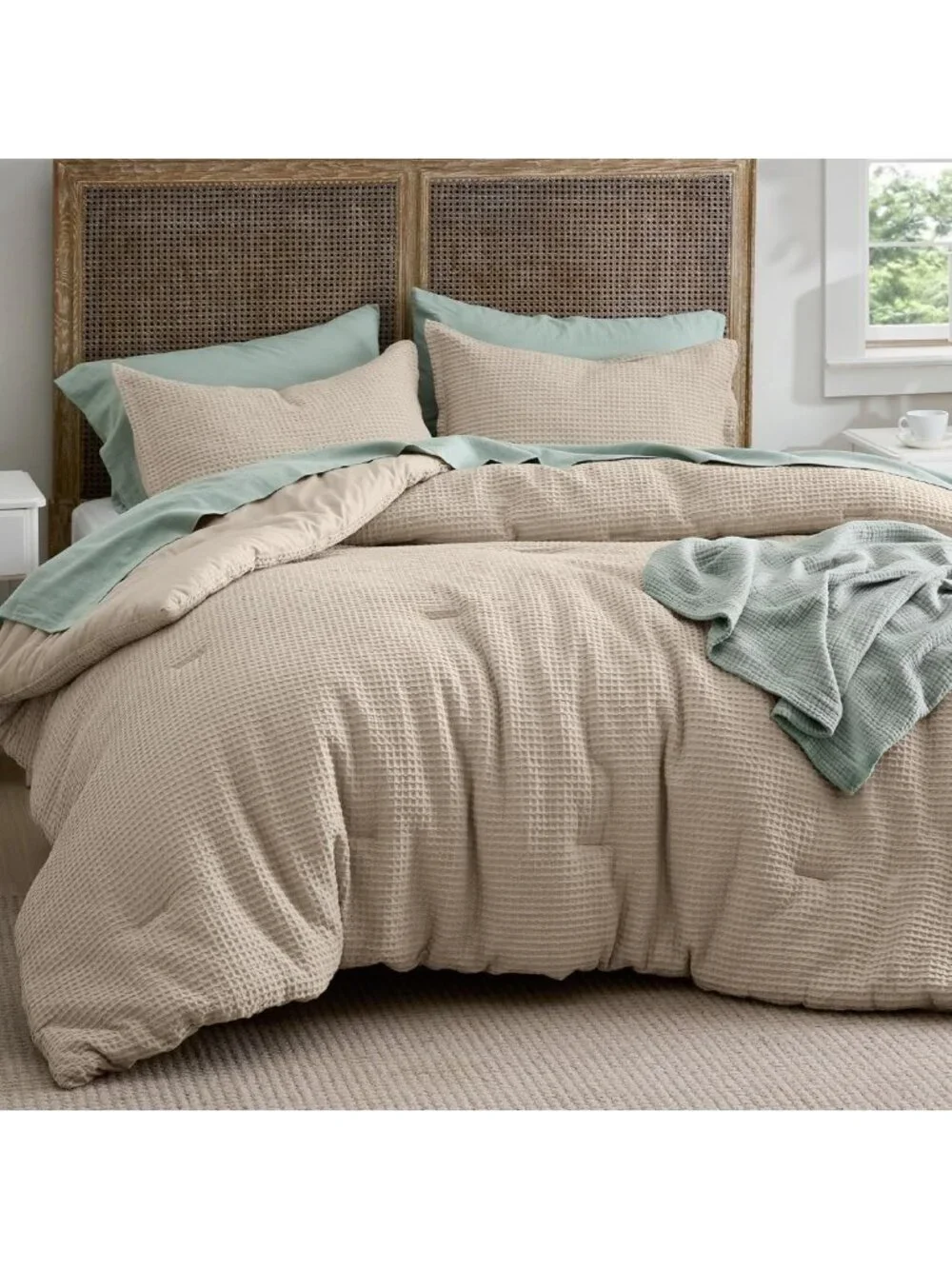 Cozy Twin Waffle Comforter Set - Soft Cotton, Khaki Color, Perfect for Bedroom